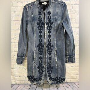 OSO Casuals Longline Denim 70s Y2K Hippie Boho Stevie Embroidered Jacket L
